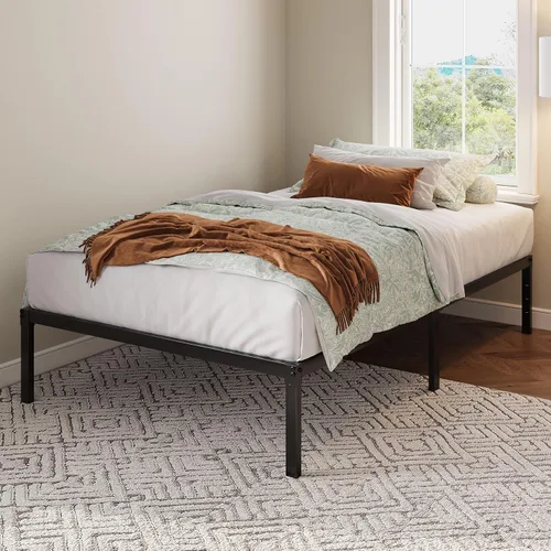Miniatura 4 de Allewie Base de cama individual, camas de plataforma de metal de 12 pulgadas con espacio de almacenamiento, no requiere somier y fácil montaje, Negro