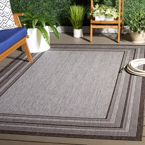 Miniatura 61 de SAFAVIEH Alfombra lavable al aire libre Courtyard Collection – 4' x 5'7", beige oscuro y beige, no desprende pelusa y fácil de limpiar, ideal