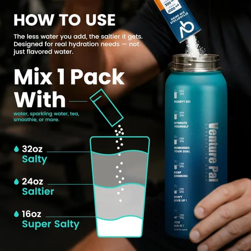 Miniatura 7 de Venture Pal Paquete de electrolitos en polvo sin azúcar con alto contenido de sodio, paquetes de hidratación con vitamina, sodio y potasio, cero