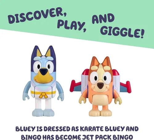 Miniatura 6 de Bluey Action Heroes - Juego de figuras de juguete de 2 unidades, figuras articuladas de personajes con figuras de karate y mochila propulsora