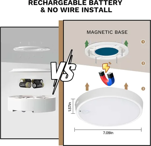 Miniatura 8 de Molrebe Lámpara de techo con sensor de movimiento, lámpara de techo recargable con 15 temperaturas de color, luz de armario activada por movimiento