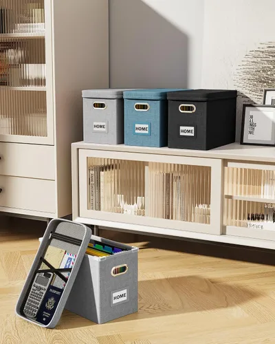 Miniatura 7 de Oterri Caja de archivos colgante con bolsillo de malla, caja organizadora de archivos con tapa, caja organizadora de documentos plegable