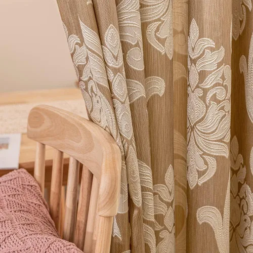 Miniatura 3 de NAPEARL Cortinas de damasco para sala de estar, cortinas de jacquard gótico con patrones florales, cortinas beige para dormitorio de 63 pulgadas