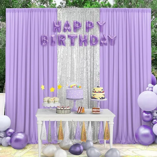 Miniatura 122 de Cortina de fondo de 20 pies × 8 pies sin arrugas azul bebé para fiesta de cumpleaños de niño, 4 paneles de 5 × 8 pies de poliéster azul suave