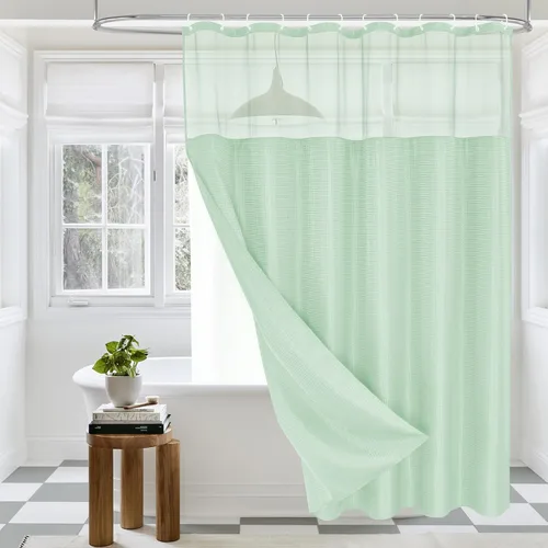 Miniatura 32 de MitoVilla Cortina de ducha pequeña beige de 36 x 72 pulgadas, juego de cortina de ducha de tela de punto gofre de tamaño medio estrecho con forro