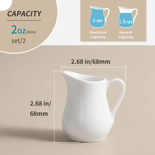 Miniatura 3 de Gurygo Jarra de Crema de 2 Oz (Juego/2) con Asa, Pequeña Jarra de Crema Clásica de Porcelana Fina Blanca, Pequeña Jarra de Leche para Café, Leche
