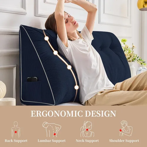 Miniatura 6 de Sasttie Almohada de cabecera tamaño King, almohada de cuña para sentarse en la cama, cojín triangular con soporte de respaldo para leer, incluye
