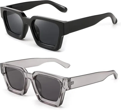 Miniatura 22 de FEISEDY Gafas de sol cuadradas retro de los años 90 para mujeres y hombres, gafas de sol rectangulares gruesas de moda con protección UV400 B2385