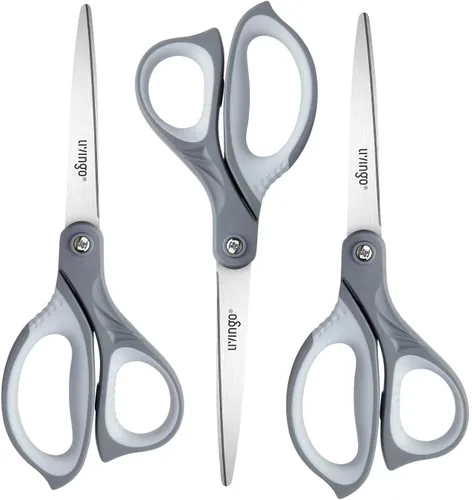 Miniatura 9 de LIVINGO Tijeras de 8.5 pulgadas para todo uso, paquete de 3 tijeras de hoja ultra afiladas, tijeras ergonómicas profesionales de agarre cómodo