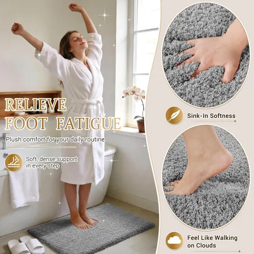 Miniatura 2 de Yimobra Alfombra de baño de felpa esponjosa, súper lanuda suave, cómoda, antideslizante, absorbente de agua, alfombra de baño de microfibra que se