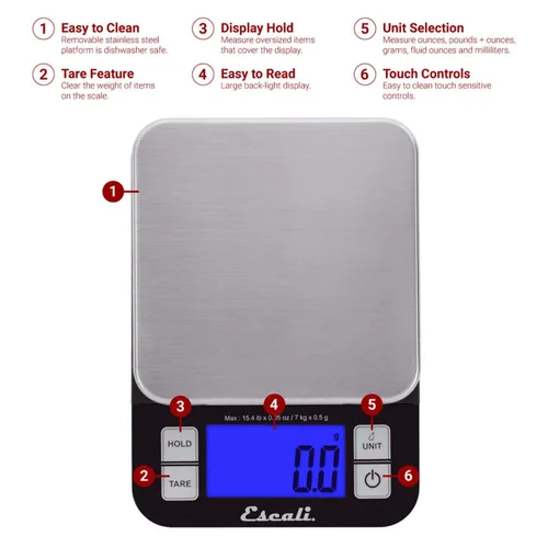 Miniatura 2 de Escali Nutro - Báscula digital de alimentos, aparato de cocina multifuncional, medición precisa de peso y control de porciones, hornear y cocinar