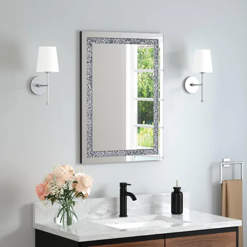 Miniatura 29 de Espejo Decorativo de Cristal - Rectángulo de 16 x 20 pulgadas, Precioso Espejo Plateado, Espejo de Diamante Triturado para Decoración de Pared