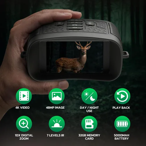 Miniatura 6 de Gafas de visión nocturna 4K, prismáticos de visión nocturna con pantalla de 3 pulgadas, zoom digital 10X, binoculares infrarrojos, batería