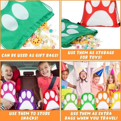 Miniatura 6 de Shappy 24 mochilas con cordón y estampado de patas, bolsa con cordón para cachorros, bolsas reutilizables a granel para regalo de dulces
