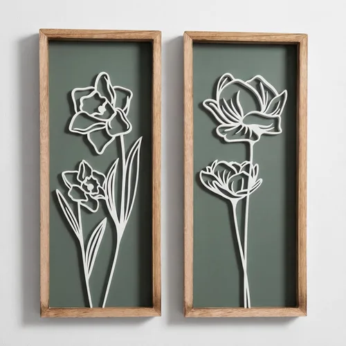 Miniatura 13 de Tide and Tales Arte de pared floral botánico 3D (juego de 2 marcos) listo para colgar, decoración bohemia ligera para paredes, decoraciones Naturales