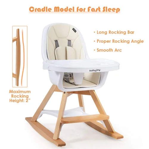 Miniatura 4 de BABY JOY Silla alta 3 en 1, silla alta convertible Baby Eat & Grow de madera, silla mecedora, asiento elevador, sillas de comedor para bebés