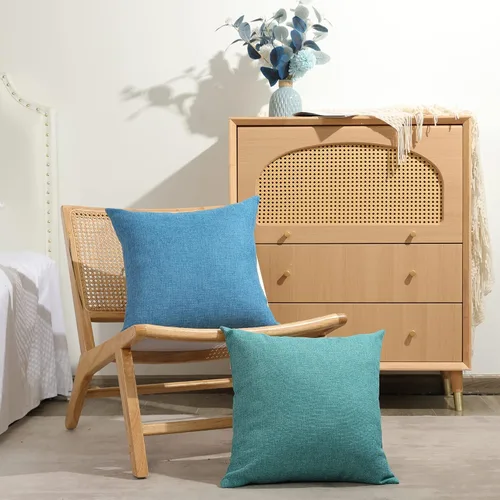 Miniatura 6 de Stellhome Juego de 2 fundas de almohada de lino para sofá, fundas de cojín decorativas sólidas de otoño para decoración del hogar, 16 x 16 pulgadas