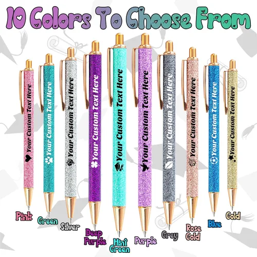 Miniatura 4 de 10 bolígrafos personalizados con purpurina, bolígrafos impresos personalizados a granel, bolígrafos retráctiles de tinta negra para graduación