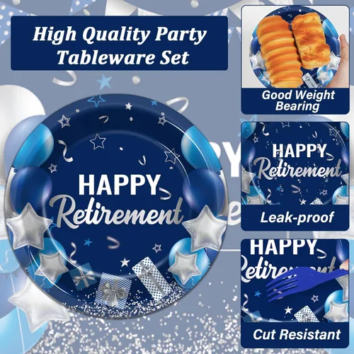 Miniatura 3 de gisgfim 96 piezas de platos y servilletas para fiesta de jubilación, suministros de fiesta, vajilla de mesa de fiesta de jubilación feliz