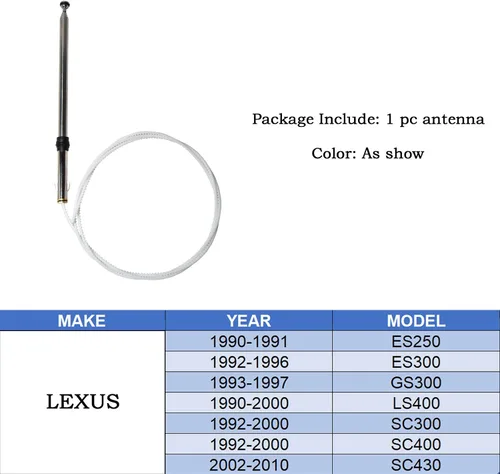 Miniatura 6 de Anina Mástil de antena de alimentación compatible con Lexus ES250-ES300-GS300-LS400-SC300-SC300-SC400-SC430 Mástil de antena del mercado