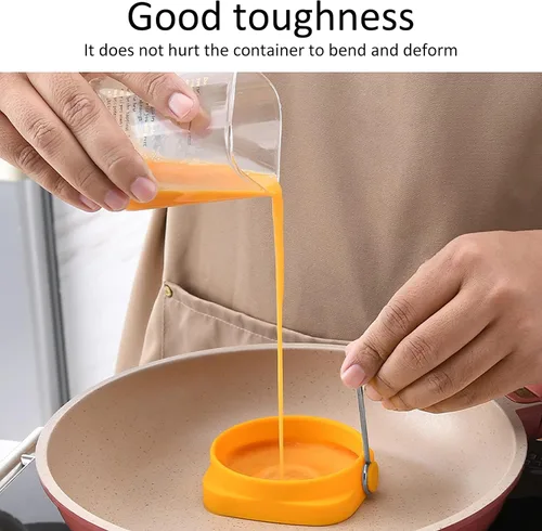 Miniatura 4 de Fdit Anillos de silicona para freír huevos, paquete de 5, cuadrados y redondos de doble cara, mango de aislamiento térmico, grado alimenticio
