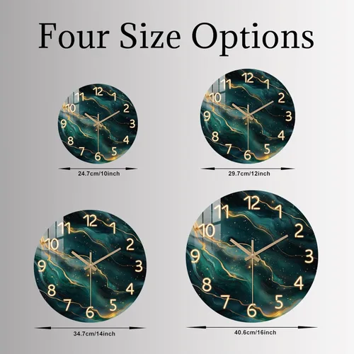 Miniatura 5 de Reloj de pared verde azulado para sala de estar de 12 pulgadas, reloj de pared de mármol a pilas, cuarzo redondo, dorado, silencioso, sin tictac