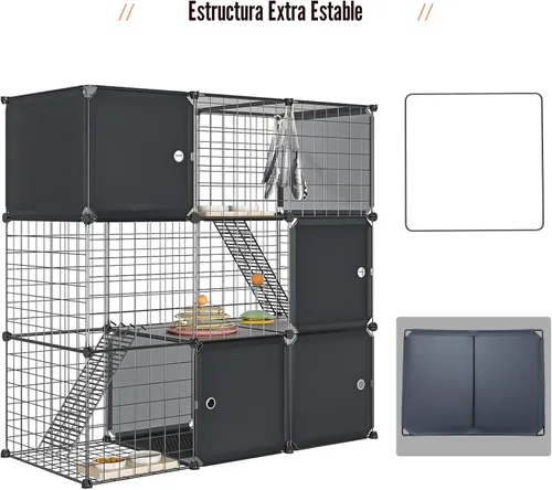 Miniatura 6 de Recinto Grande de 3 Niveles para Gatos para Interiores y Exteriores con Caja de Arena, Corralito Multifuncional Desmontable Catio - Jaula Perrera
