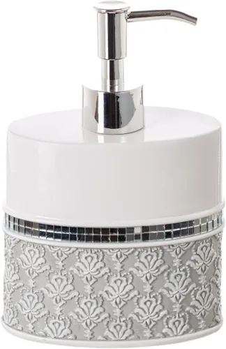 Miniatura 11 de Creative Scents Juego completo de accesorios de baño de damasco de espejo, juego de baño decorativo de 4 piezas blanco y gris incluye: dispensador