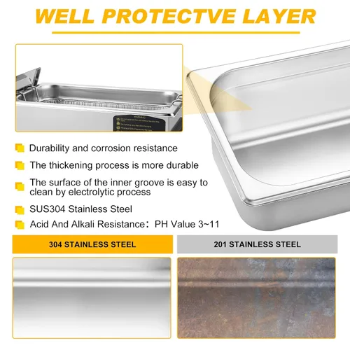 Miniatura 5 de Limpiador ultrasónico profesional de 3 litros (0.85 galones) con perilla de potencia ajustable para joyería, con calentador y temporizador