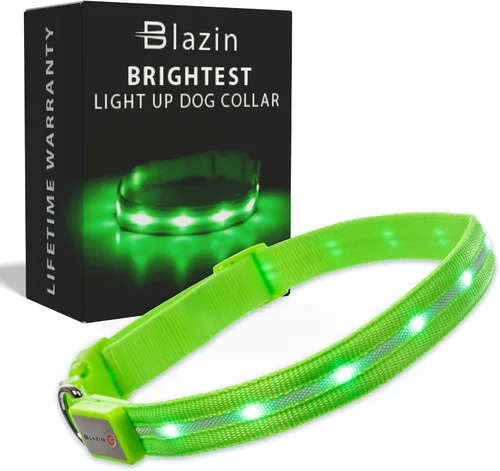Miniatura 9 de Blazin - Collares luminosos para perros, collar led original para perros con 1,000 pies de visibilidad, recargable mediante USB e impermeable