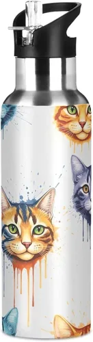 Miniatura 8 de Insulated Water Bottle 20 Oz, Leakproof Water Bottles for Gym Outdoor Travel School, Colorful Cats Tie Dye