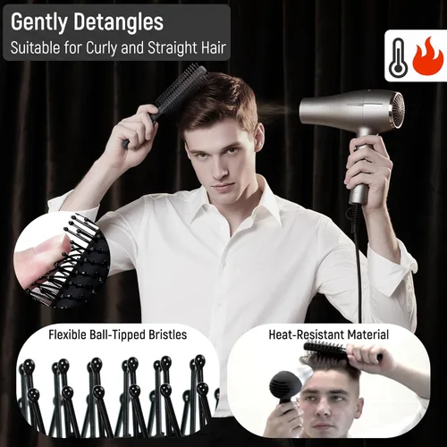 Miniatura 2 de SalonSilk Cepillo de Cabello para Hombres, Juego de 5 Piezas de Cepillo de Cabello y Peine de Peinado para Hombres - Herramientas Profesionales