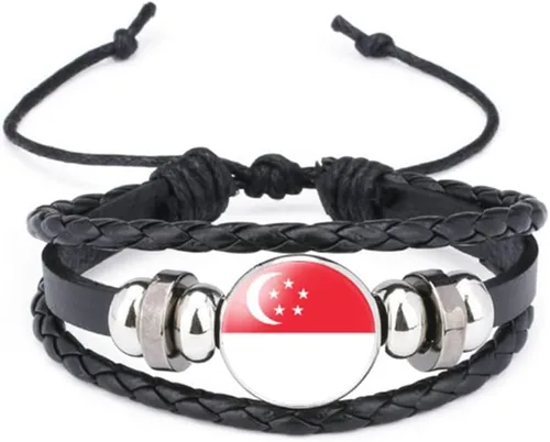 Miniatura 102 de vmcoatdu Mundial Muchas Banderas Nacionales Brazalete Retro de Aleación de Cuero para Pulsera de Cuerda Trenzada de Bandera Nacional