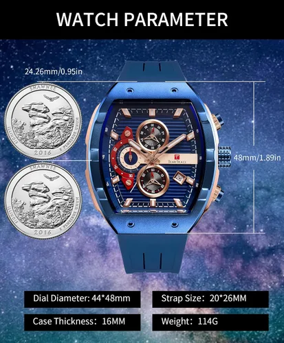 Miniatura 4 de Relojes para hombre con correa de silicona analógico de cuarzo impermeable cronógrafo luminoso Tonneau relojes para hombre, vestido deportivo