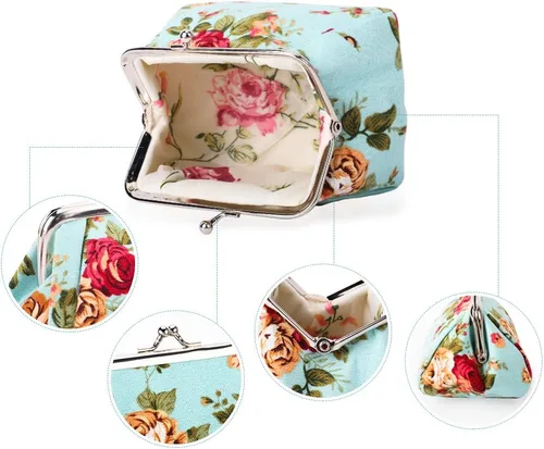 Miniatura 2 de Oyachic Monedero estampado vintage con hebilla y cierre de broche floral para mujeres y niñas