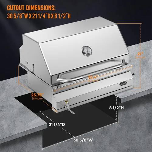 Miniatura 2 de Hygrill - Cabezal de parrilla de carbón para cocina al aire libre, parrilla integrada de acero inoxidable de 32 pulgadas con capucha aislada