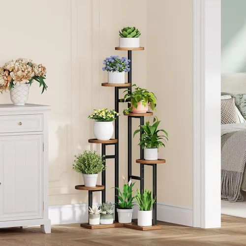 Miniatura 9 de HOOBRO Soporte de esquina para plantas de interior, estante de 7 niveles para múltiples plantas de interior, organizador de esquina para plantas