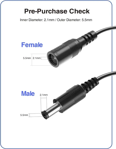 Miniatura 2 de Paquete de 2 cables de extensión de alimentación VOLTKARE de 12 V CC, conectores macho a hembra de 0.217 x 0.083 in, cable adaptador de corriente