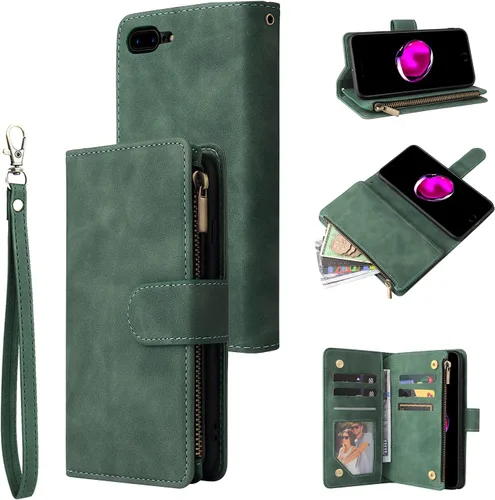 Miniatura 9 de UEEBAI - Cartera clásica de cuero sintético con cierre magnético, funda de iPhone con cierre