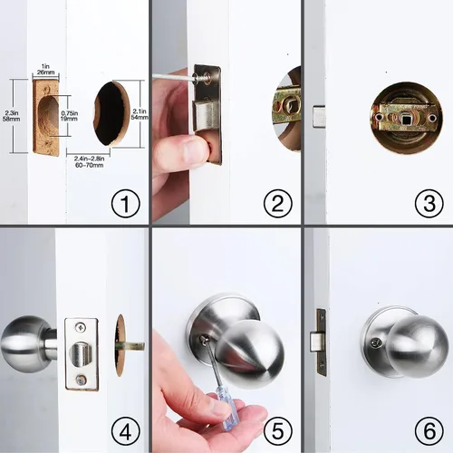 Miniatura 7 de GSCZ Pomo de Puerta de Paso Níquel Cepillado, Pomo de Puerta Redondo para Puertas de Pasillo y Armario, Cerradura de Puerta Sin Bloqueo, Herrajes