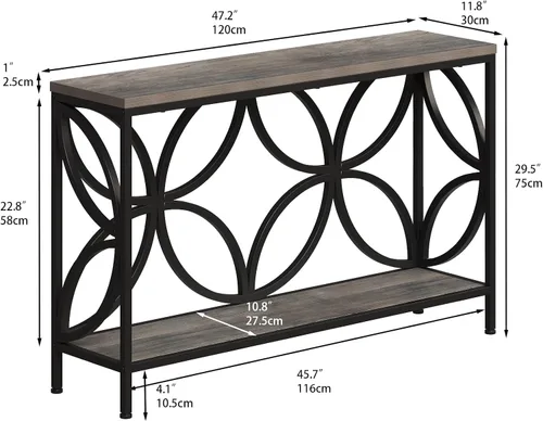 Miniatura 2 de GiftGo Mesa de sofá estrecha de 47.2 pulgadas, mesa de sofá industrial detrás del sofá, mesa consola de entrada vintage con almacenamiento para Gris