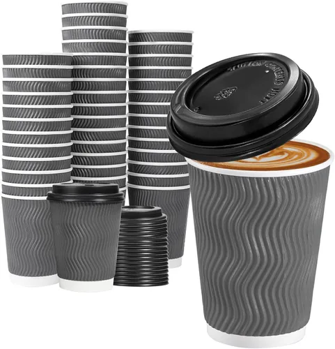 Miniatura 9 de Lamosi Paquete de 50 - Tazas de café desechables aisladas de 8 onzas, tazas de papel de café para llevar, taza de pared corrugada ondulada
