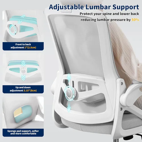 Miniatura 3 de Silla de oficina ergonómica, silla de escritorio con soporte lumbar ajustable, cómodas sillas de computadora de malla transpirable con reposabrazos