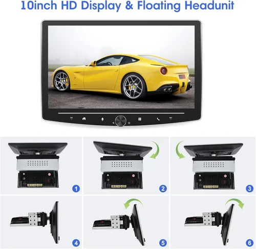 Miniatura 6 de [2G+64G] 10 pulgadas Android 13 pantalla táctil DIN simple coche estéreo giratorio Carplay Radio con cable/inalámbrico Carplay y Android Auto