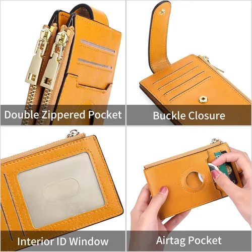 Miniatura 4 de FALAN MULE Cartera AirTag para mujer con funda integrada para AirTag Amarillo Moderno