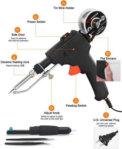 Miniatura 3 de Kit de soldadura, pistola de soldadura NEWACALOX, pistola de soldadura automática de mano, kit de soldadura, herramienta de soldadura, bomba Negro