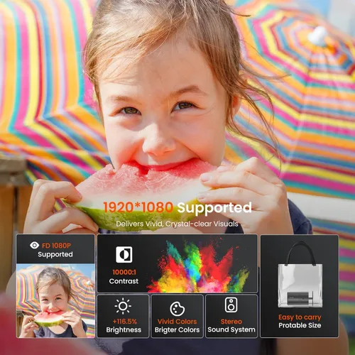 Miniatura 6 de Mini proyector portátil con WiFi y Bluetooth, compatible con proyector de películas 1080P HD, corrección trapezoidal automática, rotación de 180°