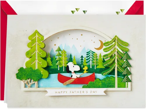 Hallmark Signature Peanuts - Tarjeta para el día del padre (Snoopy and Woodstock Canoeing)