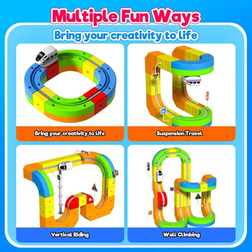 Miniatura 3 de Juego de Tren Eléctrico para Niños, Set de Pista de Carreras 3D de 69 Piezas con Tren Eléctrico, Señales de Tráfico, Set de Juguetes de Tren STEM