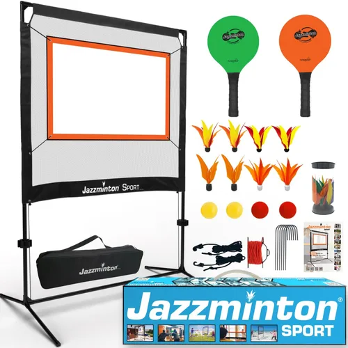 Jazzminton -Sport – El juego de pádel original con red para interiores y exteriores – Diversión familiar activa, amigable con las articulaciones,